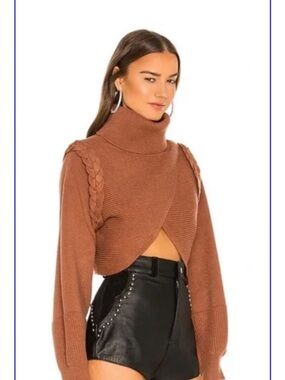 NWT Michael Costello Fresia x Revolve Sweater Caramel Brown Cropped Small